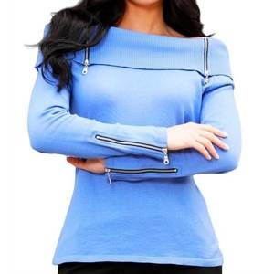 NEW ANGEL APPAREL zip cowl sweater in periwinkle